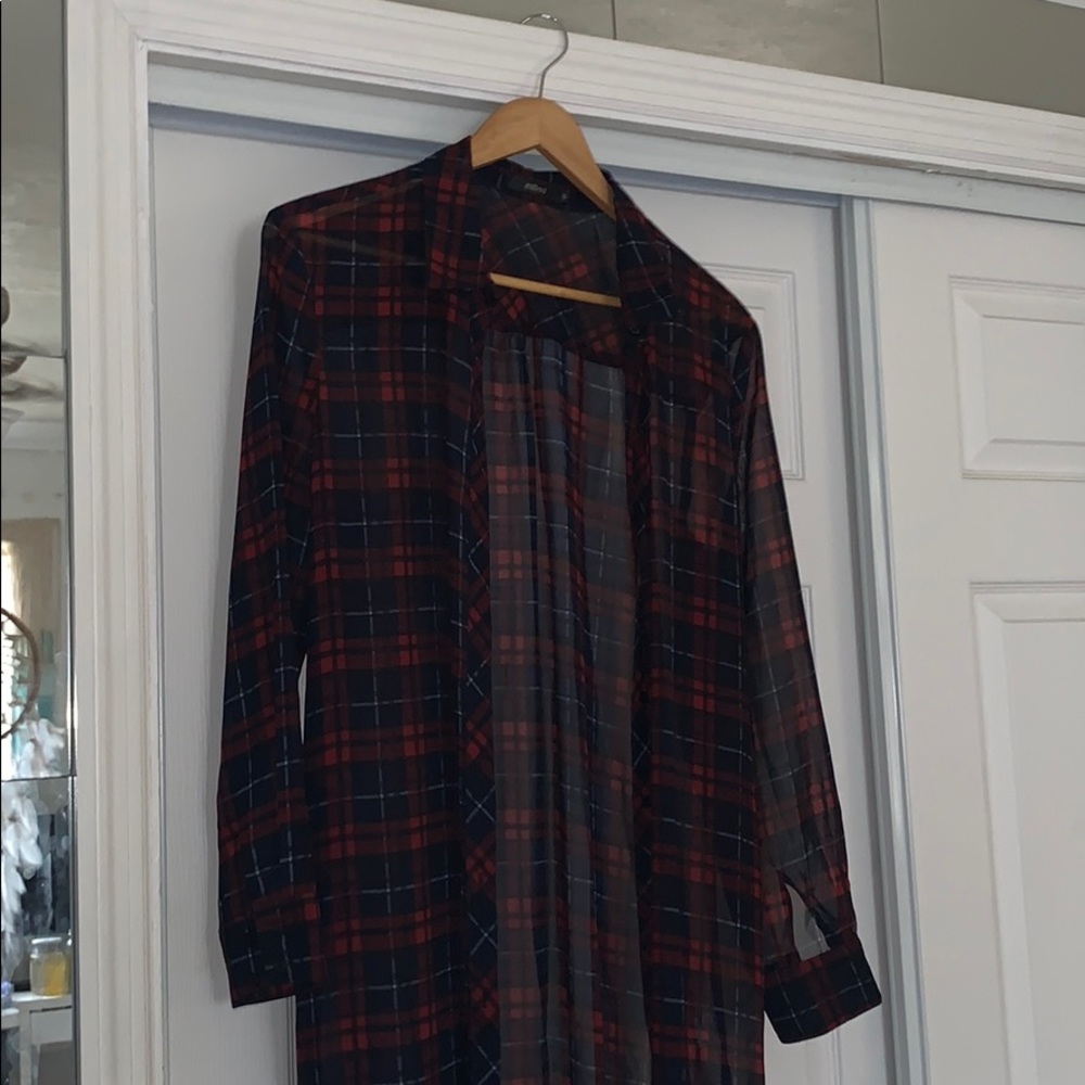 LF Plaid full-length sheer kimono S